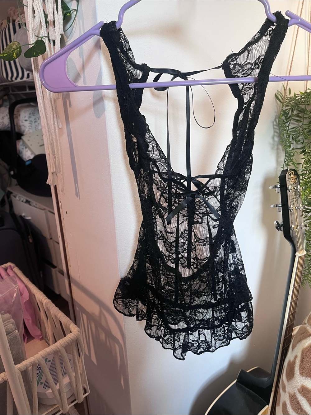 PrettyLittleThing Black Lace Ruffle Cami Slip